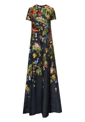 Oscar de la Renta Flora & Fauna-print short-sleeve gown - Blue