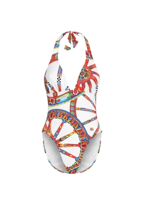 Dolce & Gabbana Carretto-print one-piece swimsuit - White