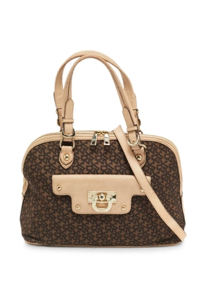 DKNY Vintage logo-jacquard leather-trim satchel bag - Brown