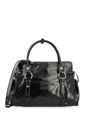Miu Miu logo-embossed leather tote bag - Black