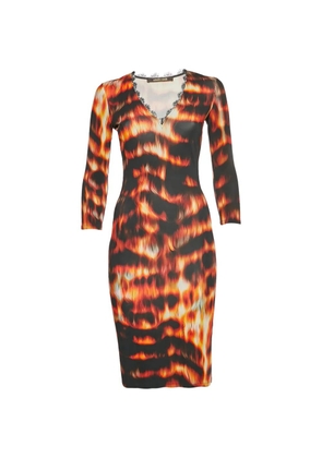 Roberto Cavalli Vintage flame-print shift midi dress - Black