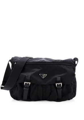 Prada Pre-Owned Vintage Double Buckle Flap Messenger Bag Tessuto crossbody bag - Black