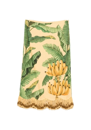 FARM Rio fruit-print beaded-fringe skirt - Yellow