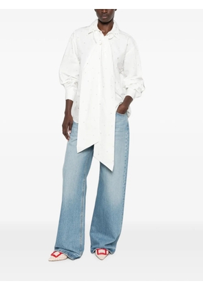 Maje pearl-embellished pussy-bow shirt - White
