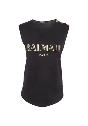Balmain Pre-Owned logo-print button-detail tank top - Black