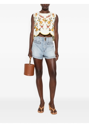 FARM Rio printed scalloped-hem blouse - White