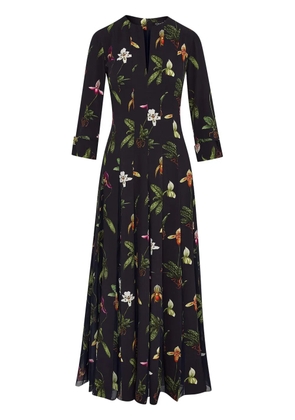 Oscar de la Renta Orchid cady-inset t 3/4 sleeve dress - Blue