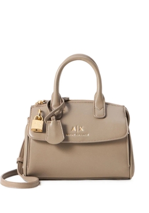 Armani Exchange small logo-plaque padlock tote bag - Neutrals