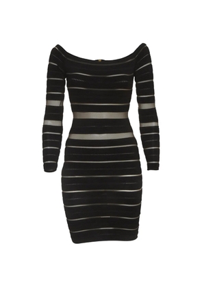 Balmain Pre-Owned sheer-striped off-shoulder mini dress - Black