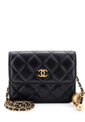 CHANEL Pre-Owned Pearl Crush Flap Clutch with Chain Quilted Lambskin Mini crossbody bag - Black