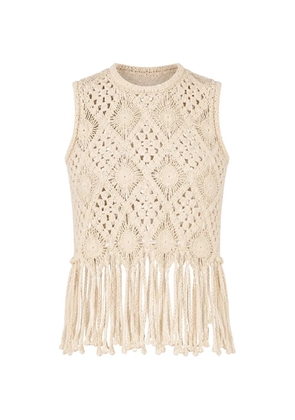 Hunter Bell Astor fringe-trimmed crochet blouse - Neutrals