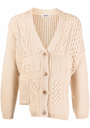AMBUSH patchwork-knit logo-detail cardigan - Neutrals