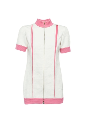 CHANEL Pre-Owned jacquard-knit short-sleeve zip-up cotton sweatshirt - White