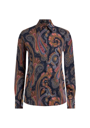 ETRO stretch-cotton poplin shirt with Paisley motif - Blue