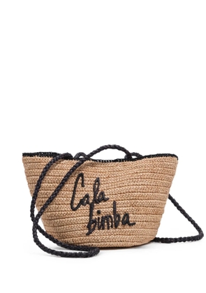 Bimba y Lola small logo-embroidered woven shoulder bag - Neutrals