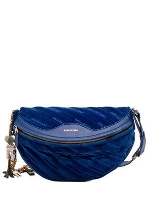 Balenciaga Pre-Owned 2018 Diagonal Quilted Velvet Allover Logo Souvenir XS belt bag - Blue