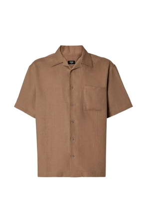 FENDI logo-embroidered linen shirt - Brown