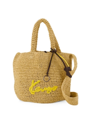 Kenzo small logo-embroidered raffia bag - Neutrals