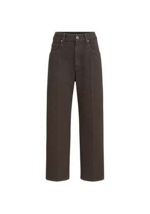 Brunello Cucinelli dyed denim contemporary square trousers with monili - Brown