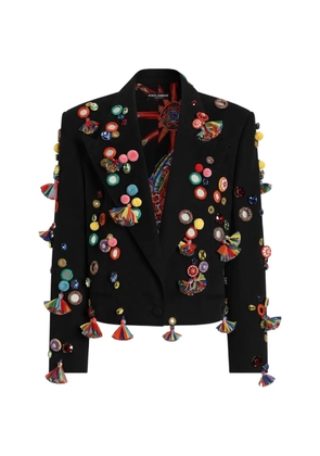 Dolce & Gabbana single-breasted cotton drill jacket with applications - Black
