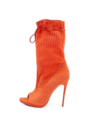 Christian Louboutin Pre-Owned perforated drawstring ankle pumps - Orange