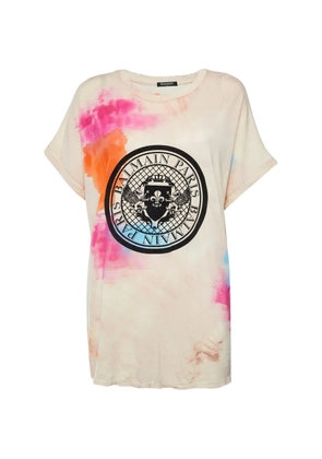 Balmain Pre-Owned crest-print tie-dye T-shirt - White