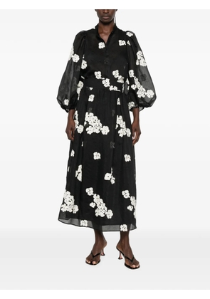MOUTAKI floral-embroidered puff-sleeve shirt - Black