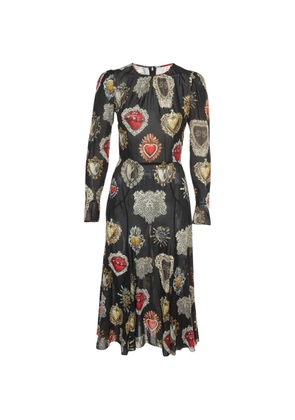 Dolce & Gabbana Pre-Owned Sacred Hearts long-sleeve flared silk midi dress - Black