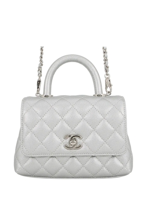 CHANEL Pre-Owned 2021-2026 Extra Mini Metallic Quilted Caviar Coco Top Handle Bag satchel - Silver