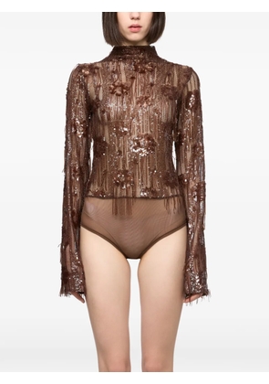 Atu Body Couture sequin-embellished fringed bodysuit - Brown