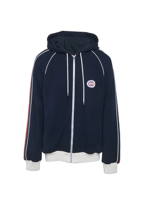 Gucci Pre-Owned Web trim textured knit zip-up hoodie - Blue