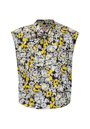 Marni floral-print pussy-bow top - Black