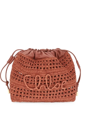 Chloé logo-embroidered raffia shoulder bag - Brown