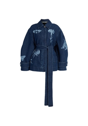 ERDEM belted floral-print denim jacket - Blue