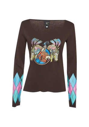 Just Cavalli Vintage graphic-print argyle-patterned T-shirt - Brown
