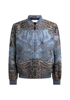 ETRO wool-blend jacquard bomber jacket with placed Pegaso motif - Blue