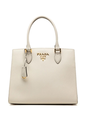 Prada Pre-Owned 2010-2026 Soft Calf Trimmed Saffiano Lux satchel - White