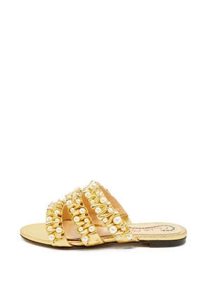 Charlotte Olympia pearl-embellished pleated flat sandals - Gold