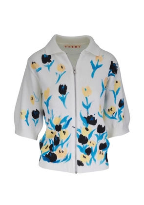 Marni floral-print zip-up cardigan - White