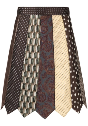 Moschino tie-patchwork high-waisted skirt - Brown