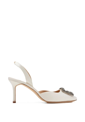Manolo Blahnik Hangisli crystal-buckle pumps - White