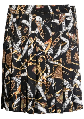 Moschino knife-pleat silk A-line skirt - Black