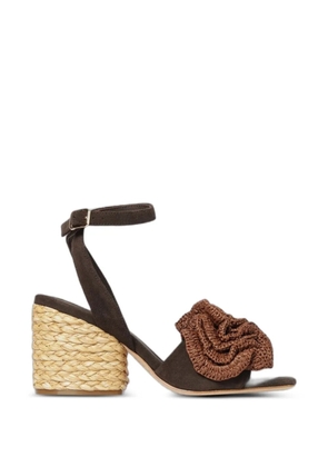 Paloma Barceló raffia-flower calf suede sandals - Brown