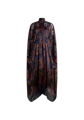 ETRO long silk dress with cape and degradé Paisley motif - Blue