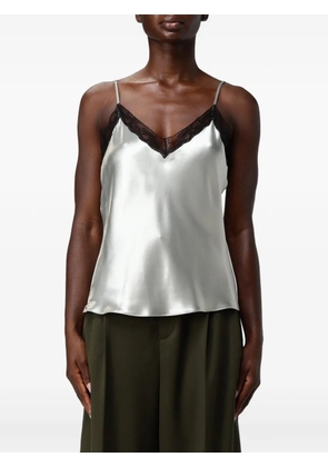Alberta Ferretti lace-trim satin top - Grey