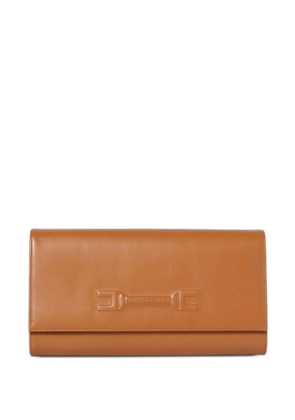 Elisabetta Franchi logo-embossed leather clutch bag - Neutrals