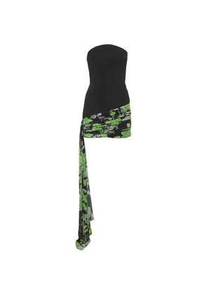 David Koma rose-print strapless dress - Black