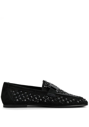 Tod's Kate rhinestone-embellished suede loafers - Black