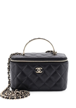 CHANEL Pre-Owned Enamel Logo CC Top Handle Vanity Case with Chain Quilted Caviar Small satchel - Black