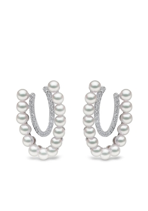 Yoko London 18kt white gold Sleek Akoya pearl diamond earrings - Silver